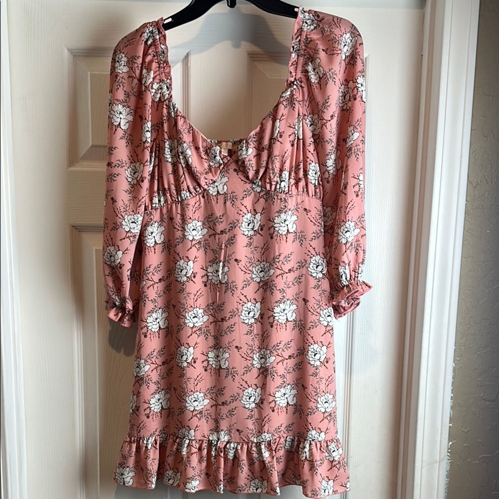 Evolutionary Floral Pink with Ruffle Hem Dress Juniors